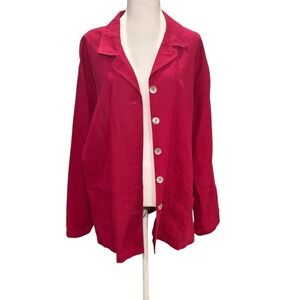 Talbots Red Linen‎ Blend Button Down Shirt Jacket XL Lightweight Shell Buttons